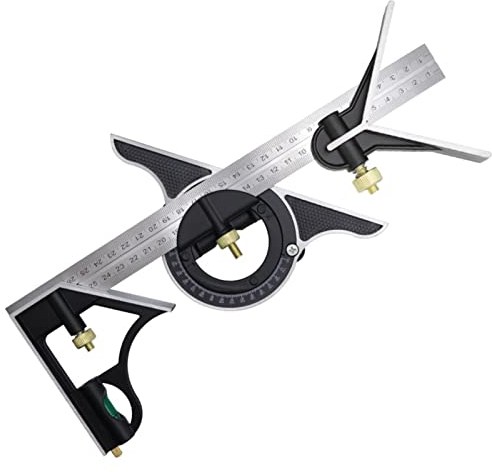 KMERCE Kombinationswinkel 300 mm Professional, Winkellineal aus Edelstahl, Zimmermannswinkel kombiniert, mit Wasserwaage und praktischem Zugschnur, ideal für Tischlerarbeiten