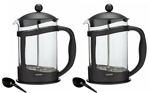 Black Plastic Cafetiere Coffee Maker French Press Pot (Makes 12 Cups) - Set of 2