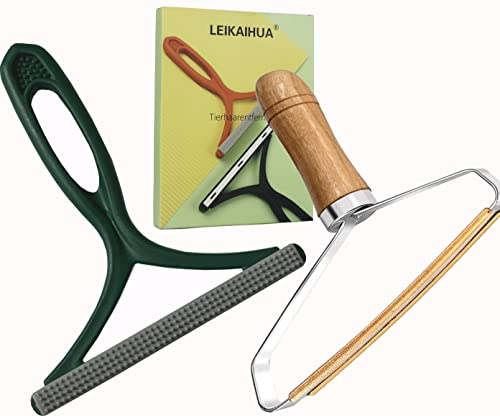 Fusselrasierer Tierhaarentferner, 2er-Pack Tragbarer Fusselentferner Katzenhaarentferner Fusselbürste Kleiderbürste (Holzgriff + grün)