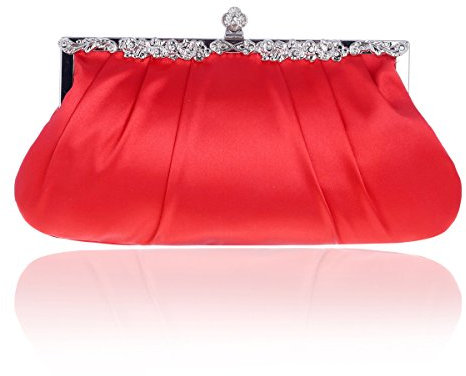 Day of Saturn Damen Seide Abendtasche Strassstein Clutch Umhängetasche,Rot