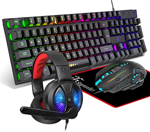 Clavier et souris de jeu, écouteurs, tapis de souris, ensemble tout-en-un pour les joueurs de PC, Xbox et PS4
