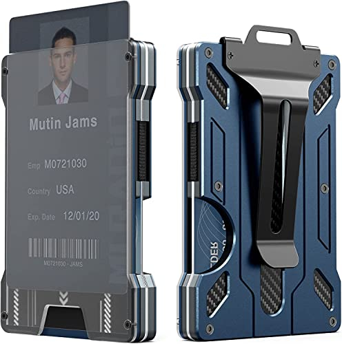 Swygoo Ausweishalter aus Metall, Schlanke Geldklammer, Ausweishülle aus Aluminium mit Sichtfenster, Kreditkartenetui mit RFID-Blockierung, Minimalistische Geldbörse für Herren und Damen (Saphirblau)