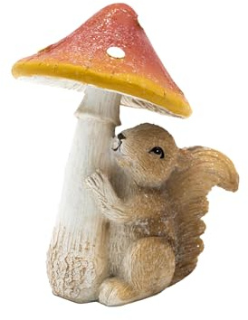 HEITMANN DECO Seta de Mosca con Ardilla – Figura de cerámica otoñal de Aproximadamente 13 cm, decoración para Mesa, Ventana y Estante, Color Rojo/Blanco/Natural