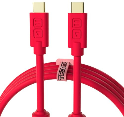 Dj Techtools Chroma Cable USB-C to C red, Câble USB 2.0 de haute qualité (contacts USB dorés, noyau en ferrite, longueur 1,0m, câble adaptateur, attache velcro intégrée), Rouge