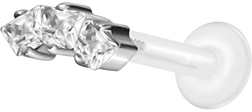 PIERCINGLINE PTFE Labret mit Innengewinde Titan Aufsatz EINGEFASSTE KRISTALLTRAPEZE Piercing Lippe Nase Ohr Helix Tragus Medusa Farb & Größenauswahl