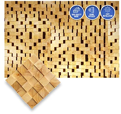 Arrowzoom 1 Artistic 3D Mosaic Premium High-Grade Finland Wooden Wall Art Panel Room DIY Acoustic Sound Diffuser STC 27 Home Studio Wood Soundproofing Noise Reduction Wood Decor 12x12in AZ1254