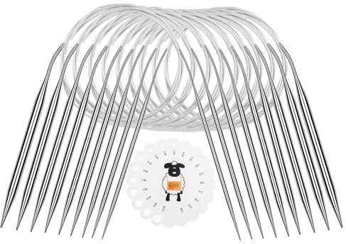 Coopay Edelstahl Rundstricknadeln Set 80 cm, 9 Stück Mit Nadellehre, Metall 2,0-6,0mm, Für Pullover, Schal, Decke Oder Großes Projekt