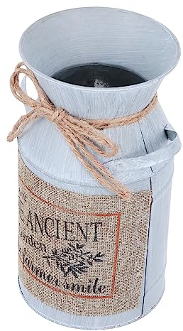 OFFSCH Pot à Lait Rustique en Forme de Pot à Lait Seau en Fer Ornement en Lin Support de Fleurs Vintage pour la Maison