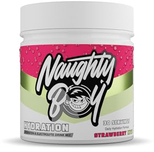 Naughty Boy Hydration Electrolyte Powder - Zero Sugar Drink Mix with Electrolytes for Hydration, Performance & Recovery - 30 Servings [Strawberry Kiwi]