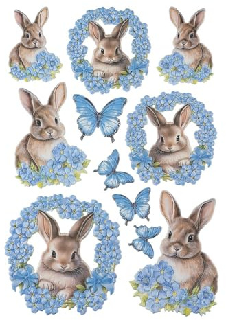 Ideen mit Herz Stickerbogen 3-D Relief-Sticker | Aufkleber | Hochwertig geprägt mit 3-D-Effekt | Fensterbilder | Scrapbooking | Din A4 Bogen mit vielen Motiven (Hasen im Blütenkranz)