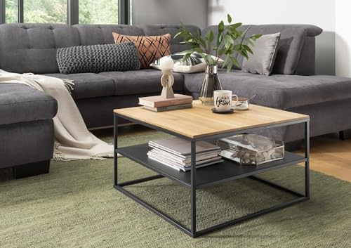möbelando Couchtisch >2143< in Wildeiche massiv, Gestell Metall schwar - 70x40x70 (BxHxT)