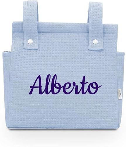 Danielstore Bolso Carrito Bebé – Bolsa Panera de Algodón para Carro de Bebé, 34x34 cm, 2 Compartimentos con Cremallera, Organizador para Paseo