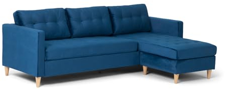 ebuy24 Marino Sofa BA1, Chaiselongue rechts oder Links gewendet (Velour blau) – H80xB219xT151 – 100% Polyester/Polyetherschaum – Farbe Blau – modern Design – für Wohnzimmer