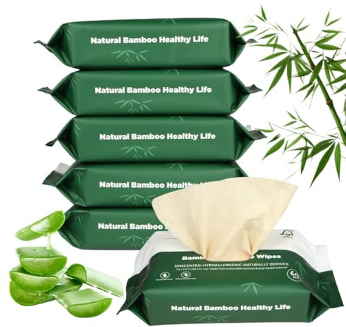Bambus Feuchtes Toilettenpapier, Spülbar, 15x20cm Feuchttücher Toilettentücher, Enthaltend Aloe Vera, Biologisch Abbaubar, Geeignet für Frauen/Kinder/Erwachsene Naturfreundlich 360Stück (6-Packungen)