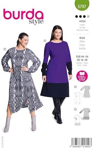 burda style Schnittmuster Damen #5797 A-Linien Kleid Gr. 44-54 Nählevel 3 (mittel) mit Anleitung