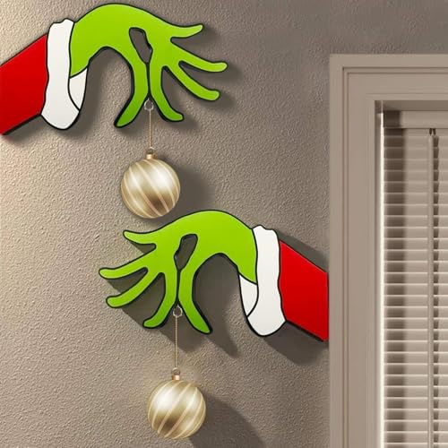 Handdekoration,Weihnachtstür Zeichen Dekor,Weihnachts-Dekoration für Haustür,Weihnachten Outdoor-Wanddekorationen,Exquisite Lustige Dieb Fenster Requisiten,für Fenster Kamin Wand(Linke + rechte Hand)