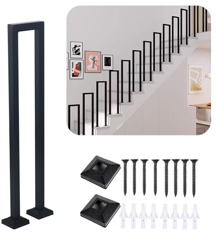 Treppengeländer Innen, Geländer treppe, Handlauf treppe, U Förmiger Geländer, Treppengeländer Außen, Handlauf Schwarz, TreppengeläNder, für Balkone Flure Wohnungen Villen (U-Schwarz, 95CM)