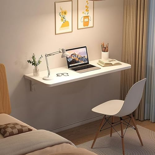 An der Wand montierter Klapptisch, schwebender Schreibtisch für kleine Räume, ausklappbarer Esstisch, hängender Computertisch aus Holz für Arbeitszimmer, Esszimmer, Schlafzimmer (Farbe: Weiß