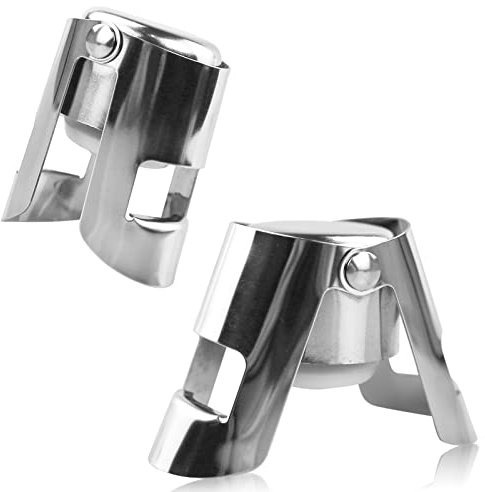 2 Pcs Champagne Stopper,Stainless Steel Bottle Sealer Stoppers, Vacuum Wine Stopper Prosecco Sparkling Wine Saver Cork Stopper (Silver)