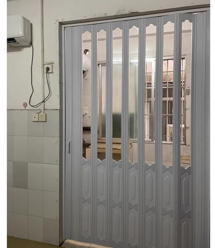 Interior Accordion Door with Acrylic Glass & Handles, 6.5/7.5 ft Tall Bi-fold Doors for Balcony Living Room Study Room Tea Room, Folding Barn Door for Campe/Office(3.7x6ft/112x183cm)