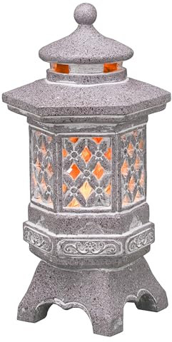 TERESA'S COLLECTIONS Garden Ornaments Outdoor, Japanese Decor, Zen Asian Solar White Pagoda Lantern, Waterproof Resin Solar Zen Ornaments, Garden Decorations Gifts Indoor Outdoor 21CM