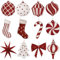 24Pcs Pendentif Noël en Papier Ornement Rouge Blanc Motif Boule Canne Décoration à Suspendre pour Sapin Emballage Cadeau Chambre Intérieure
