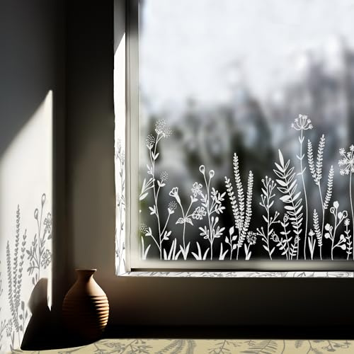 Neukids Självhäftande fönsterfilm med blommor på äng, transparent, fönsterdekoration med mönster, statisk fönsterfilm, lämplig för vardagsrum, sovrum, kök och barnrum