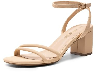 DREAM PAIRS Women's Chunky Strappy Heels Square Open Toe Ankle Buckle Low Heels Sandals for Daily Wedding Party Dress,Size 7.5,Nude,SDHS2496W
