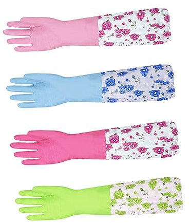 SKISUNO Dishwashing Gloves Kitchen Cleaning Gloves 2 Pair Waterproof Thicken Pvc Rubber Lengthened Drawstring for Home Use Random Color