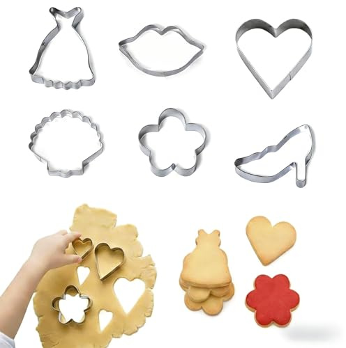 Stainless Steel Valentine's Cookie Cutter Set - 6-Pack Baking Cutters Kit with Heart, Lips, Flower for Biscuits, Fondant, Cake Decorating & Craft | Ideal Romantic Gift