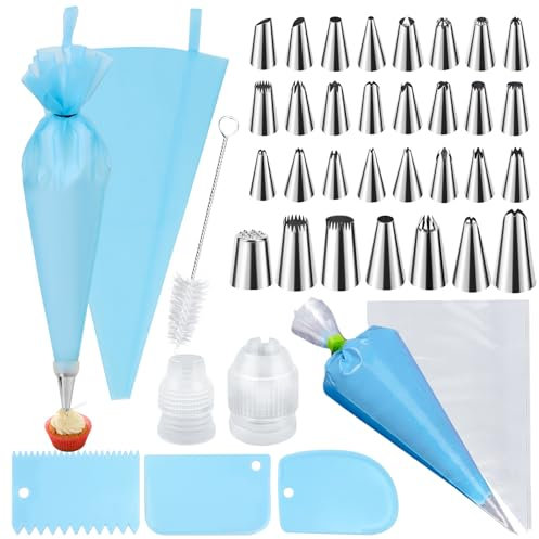 48 Kit Boquillas Manga Pastelera, mit 31 Boquillas Manga Pastelera, 10 Mangas Pasteleras Desechables, Manga Pastelera Profesional y 2 Convertidor, 3 Rasqueta, para Bricolaje y Decoración de Pasteles