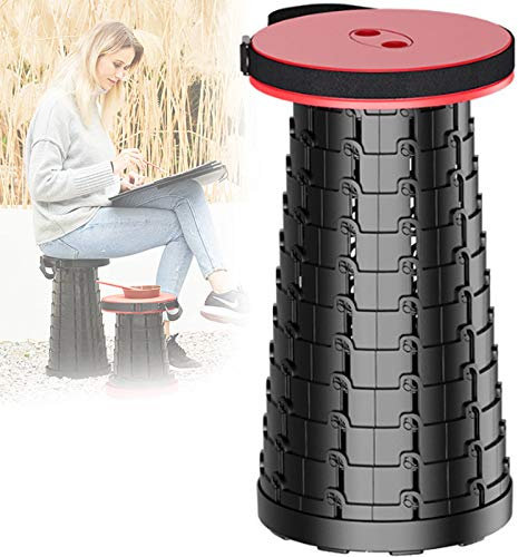 RBUDSPOLF Tragbarer Teleskophocker Klapphocker Leichter Einziehbarer Klappstuhl, Höhenverstellbar 6-47 Cm, Maximale Belastung 150 Kg, Für Outdoor-Camping Angeln/Red