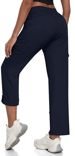 JINSHI Pantalon de Randonnée Femme Pantalon Cargo Jogging été Pantacourt Roulez Convertible Pantalon Capri Léger Séchage Rapide Pantalon Extérieur Trekking Bleu marineTaille US XL/EU XL