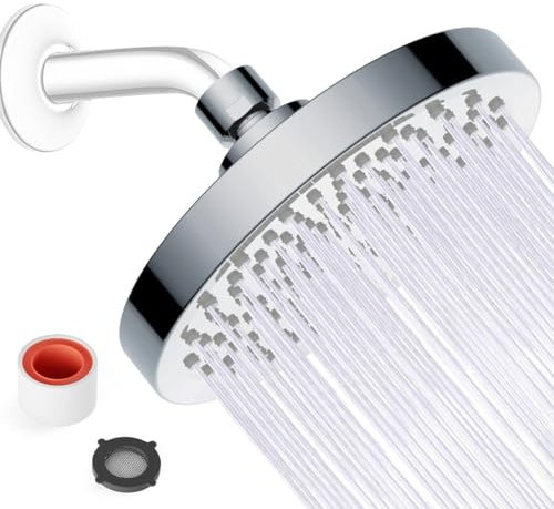 JINYOMFLY Doccia Alta Pressione, 15CM Soffione per Doccia Fisso, Soffione Doccia a Pioggia, Soffione Doccia Anticalcare con Autopulente Ugelli in Silicone, Cromo