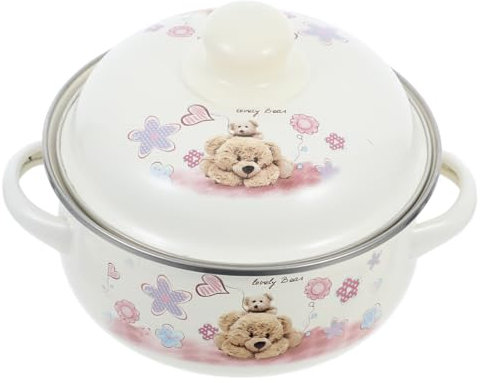 COLLBATH Vintage Enamel Soup Pot Lid Thick Kitchen Stockpot for Home Stew Cooking Flat Bottom Milk Pot for Everyday Use