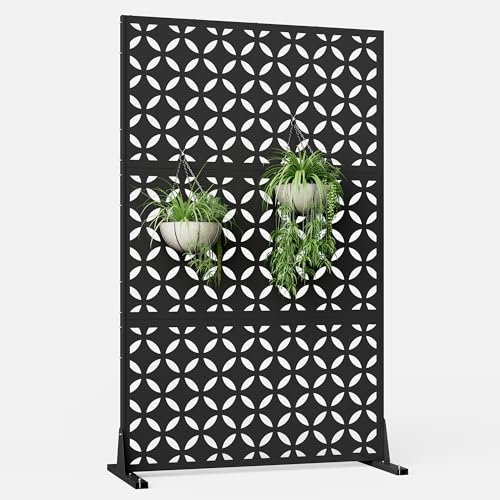 Metal Privacy Screen for Outdoor Freestanding Privacy Screens, 72 H x 44 W Decorative Privacy Wall Panels with Stand, Patio Balcony Screens for Outside Outdoor Divider Deck Porch Garden and Indoor