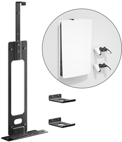 Upgraded Adjustable Console Holder Wall Mount for PS5: Black Gaming Stand for PlayStation 5/PS5 Slim/Pro Digital Disc Edition With 2 Controller Kits black