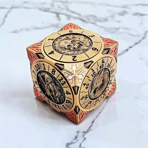 Fidget Spinner Würfel für DND, 7-in-1 Würfel-Set aus kubischem Metall mit 3D-Relief für Dungeons and Dragons, polyedrische Rollenspiel-Würfel, Fantasy-D&D-Tisch-RPG, goldfarben
