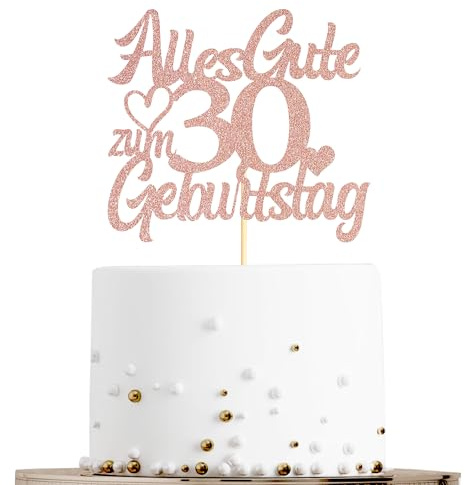 Sumerk Tortenaufsatz zum 30. Geburtstag in Roségold mit Glitzer, Doppelseitige Glitzer Tortendekoration zum 30. Geburtstag – 1 Stück