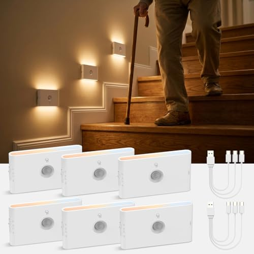 wowatt Nachtlicht mit Bewegungsmelder, 3 Modi Nachtlicht mit Bewegungsmelder Akku, 3000K-4000K-6500K Treppenstufen Beleuchtung mit Batterie, für Treppe, Schlafzimmer, Küche, Flur(6 Pcs)