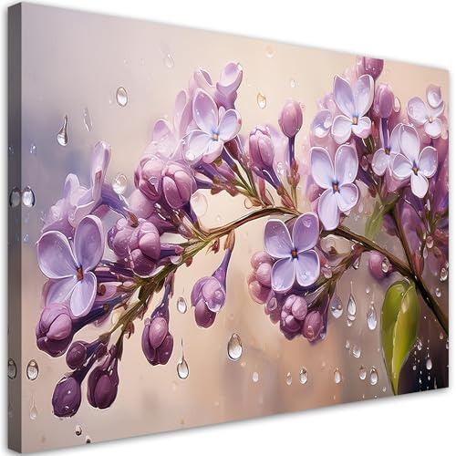 Feeby Quadro su Tela Non Tessuta - Stampa Su Tela - Fiori di lillà Gocce di rosa - 30x20 cm - Decorazione Murale - Moderno Soggiorno - quadri moderni soggiorno - poster