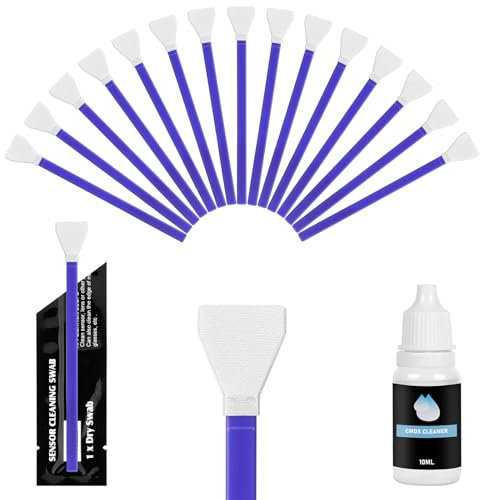 AYESY Sensor Reinigungsset, 15 Stück 24mm Sensor Reinigungs Kit für Vollformat-Kameras Staubfreie Vakuumverpackung mit 10ml Sensor Reiniger Reinigungs-Sets für DSLR Kamera CMOS CCD Sensoren Objektive