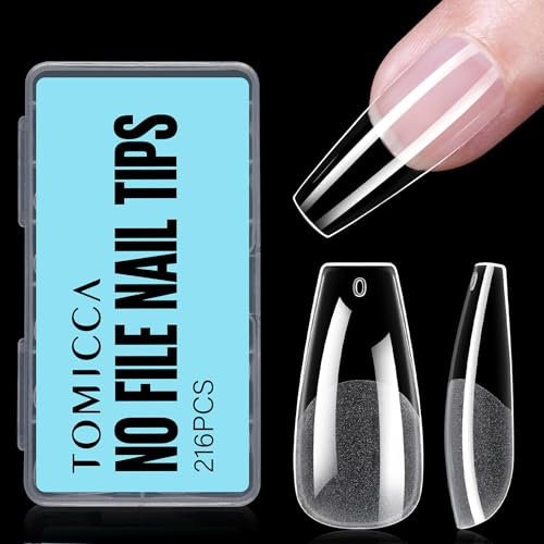 TOMICCA Ballerine Capsule Americaine Ongle, 216 Pièces Faux Ongles,Soft Gel Ongle Pose Americaine Couverture Complète Pour DIY Nail Art,12 Tailles