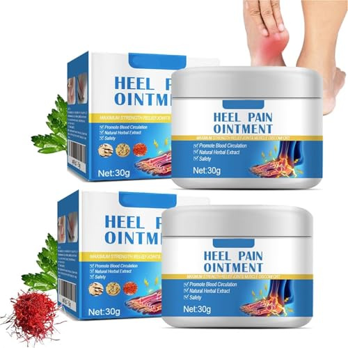 Heel Pain Ointment, for Heel & Plantar Fasciitis, Foot Moisturiser for Dry Cracked Feet, Soothe & Relieve Heel Pain, for Men and Women, 30g (2Pcs, 1)