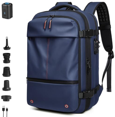 FAFAKO Sac À Dos De Étanche, Poches Multiples, Sac À Dos avec Aspirateur, Sac Multifonctionnel Extensible De 60 L, Grande Capacité avec Port De Chargement USB(Blue,Air Pump)