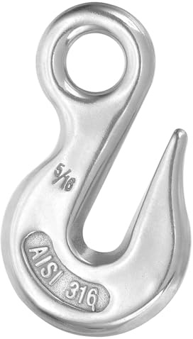 sourcing map Eye Grab Hook, 5/16 316 Stainless Steel Chain Hooks, 1763.7lbs Work Load Safety Chain Hooks Heavy Duty Lifting Hook Rigging Accessory for Truck Trailer Fishing Boat Crane