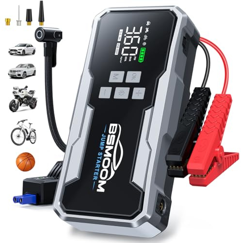 7000A Starthilfe Powerbank für Pkw mit Kompressor, 160PSI Spitzenstrom Starter Powerbank für 12V Fahrzeuge(Bis zu All Benzin/10.0L Diesel), Starthilfe mit 400 Lumen LED Licht und 3.3'' LCD Display
