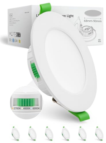 HOMEOW LED Einbaustrahler 230V 68mm – 80mm Lochmaß, 5W LED Spots | 2700K 4000K 6000K, Einbauleuchten Deckenspots Einbau Ultra Flach IP44 für Bad, 6er Set