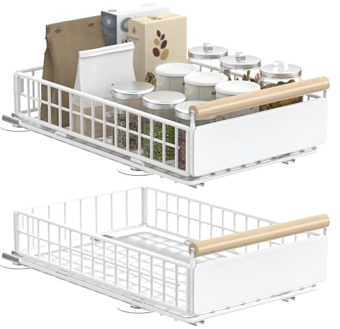 YheenLf 2 Cassetti Estraibili da Cucina,Cassetti Estraibili,Multifunzionale Cassetti Telescopici per Cucina, Facile da Installare,Bianco,39.5×23.5×11cm,HCF003SW-2