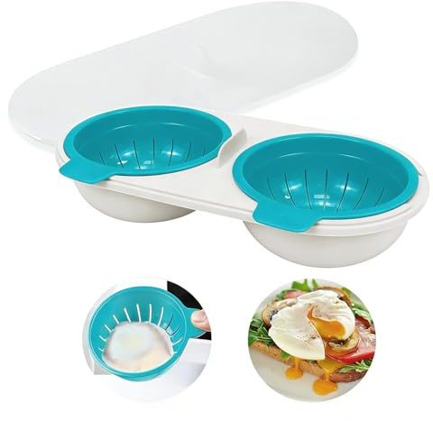Microwave Egg Poacher, Reusable Poached Egg Maker Microwave Egg Cooker, 2 Cavity Edible Silicone Double Drain Poached Egg Cups, Egg Cooker Kitchen Cooking Gadget
